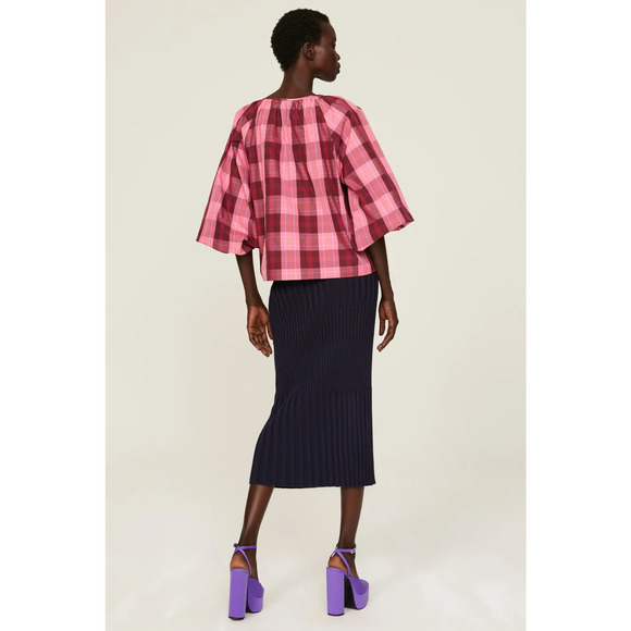 Kate Spade Greenhouse Plaid Top Long Sleeve Pink Red NWT Size Large - Picture 5 of 13